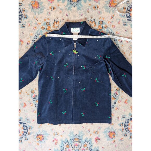 Quacker Factory Rhinestone & Embroidered Velour Holiday Jacket w/ Zip Charm - XS - Picture 6 of 10